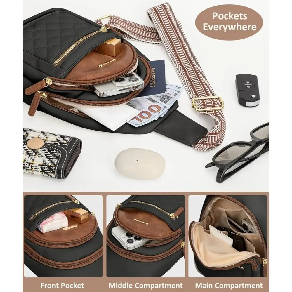 Crossbody Bag Adjustable Leather Chest Sling Backpack BROWN READ DESCRIPTION